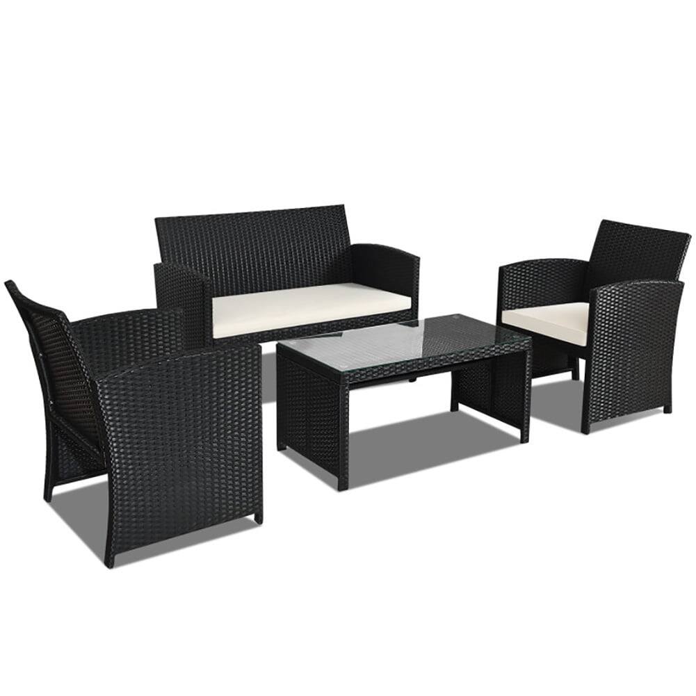 Alt View 1. Pefilos - 4 Piece Outdoor Patio Furniture Sets Wicker Conversation Sets, Rattan Sofa Chair with Cushion for Backyard Lawn Garden - Black.