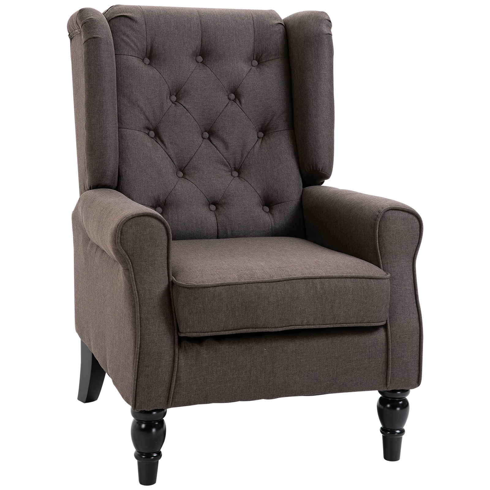 Front. Homcom - Mid-Century Modern Accent Chair, High Wingback Chair, Button-Tufted Upholstered Fabric Armchair - Dark.
