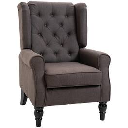 Homcom - Mid-Century Modern Accent Chair, High Wingback Chair, Button-Tufted Upholstered Fabric Armchair - Dark