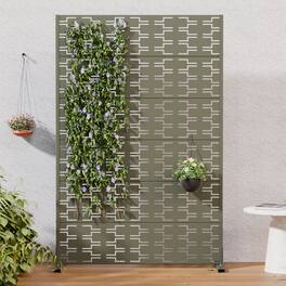 PexFix - Metal Outdoor Privacy Screen Modern Geometric Laser-Cut Privacy Fence Freestanding Weatherproof Privacy Panel - Olive Gray