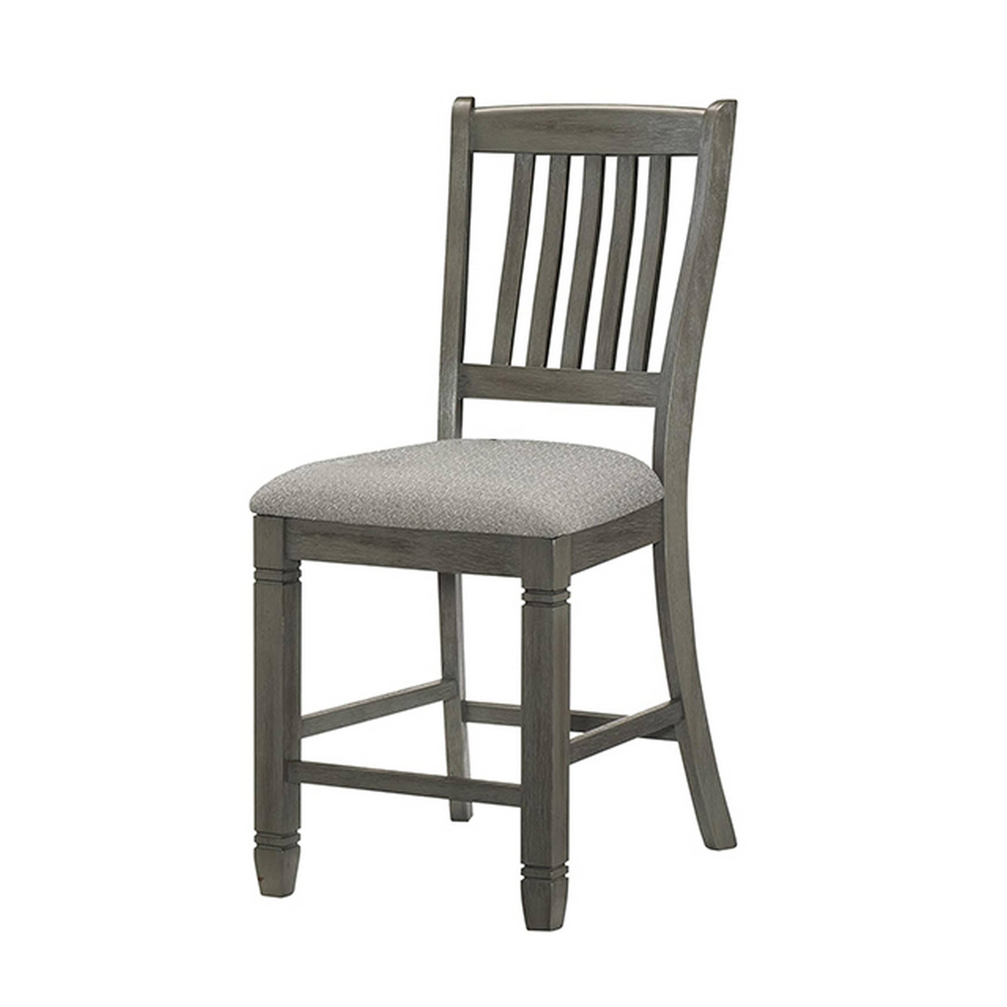 Manhattan Lane - 26 Inch Counter Height Chair Set of 2, Slat Back, Fabric Seat - Gray
