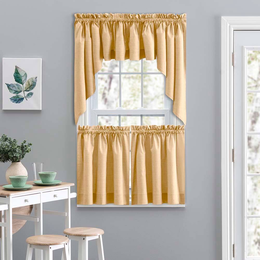Angle. Ellis Curtain - Ellis Curtain Lisa Solid Color Poly Cotton Duck Fabric Tailored Swag 56" x 36" Butter - Butter.