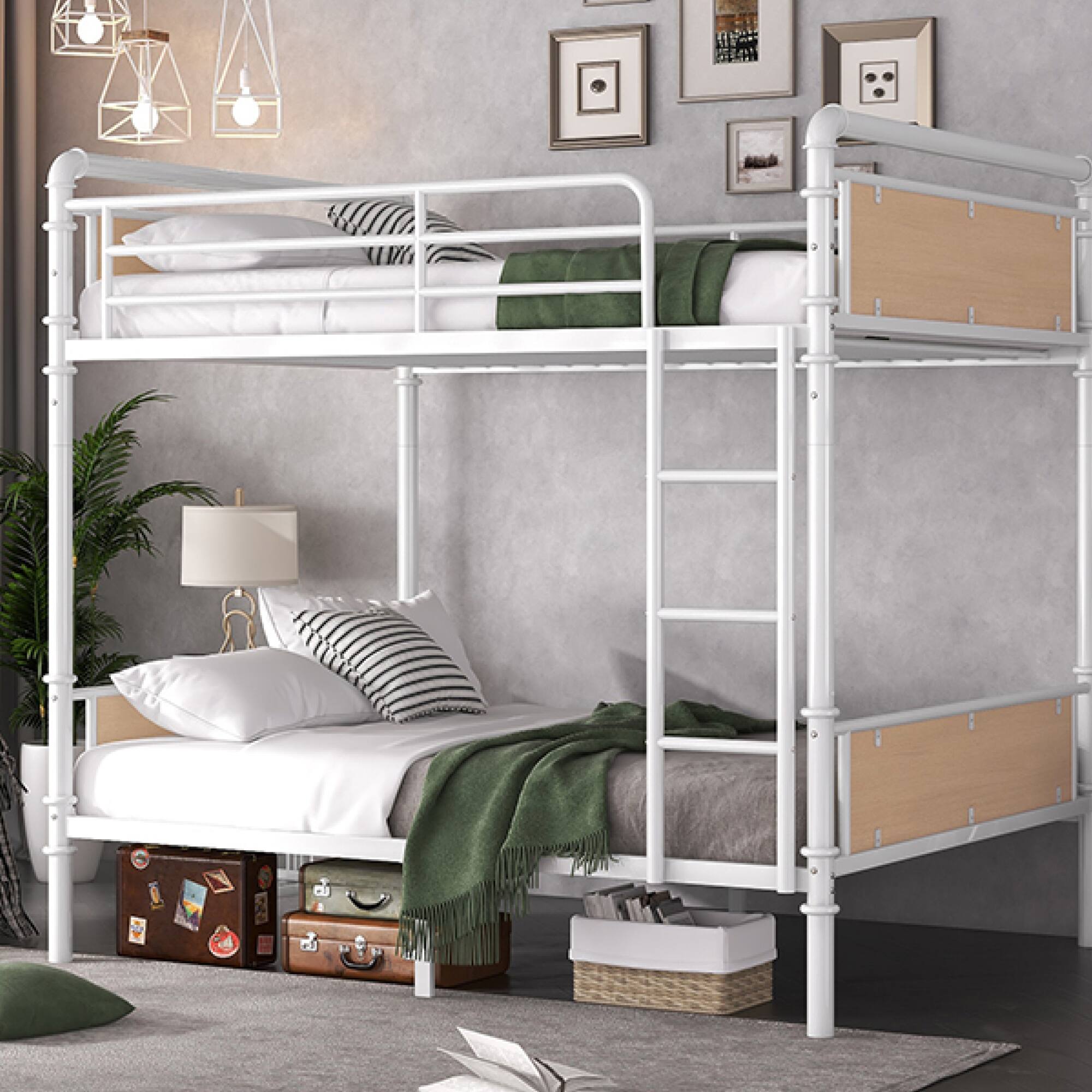 Alt View 2. GOODSILO - Convertible Twin XL Metal Bunk Bed with Safety Guard Rails and Industrial Design - White.