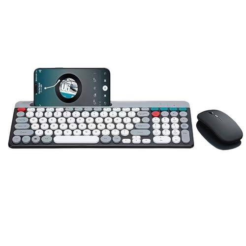 Front. Earthley Blooms - Wireless Rechargeable Bluetooth Keyboard and Mouse Combo with Phone Tablet Holder Dual-Mode Bluetooth 5.0 3.0 - White+Grey.