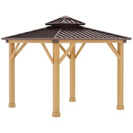 Outsunny - Outsunny 10' x 10' Hardtop Gazebo with Galvanized Steel Double Roof, Wooden Frame, Permanent Pavilion - Brown