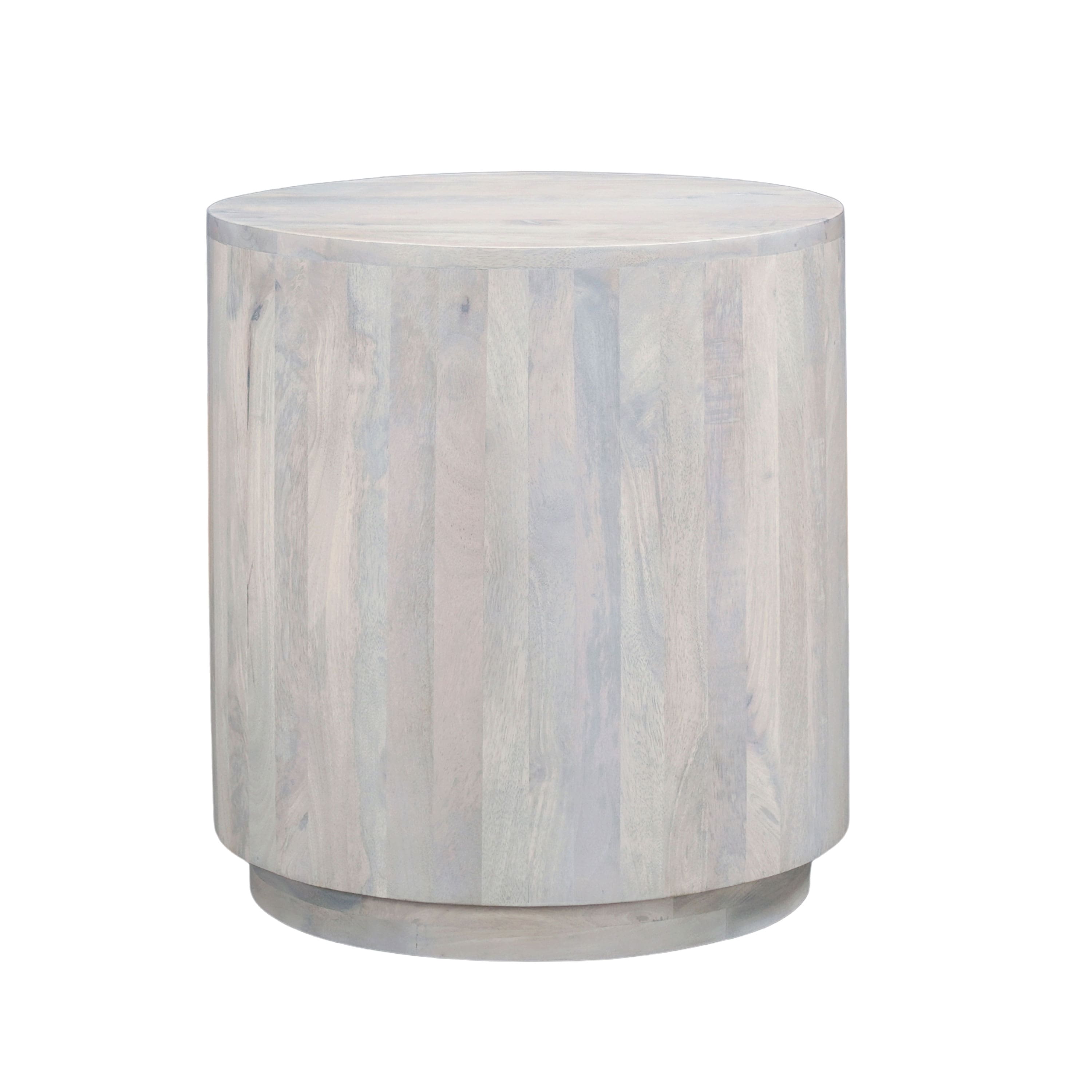 Manhattan Lane - Febe Side End Accent Table, 20 Inch Round Top, Cylindrical Plinth Base, Mango Wood - Oak White