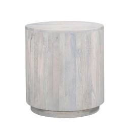Manhattan Lane - Febe Side End Accent Table, 20 Inch Round Top, Cylindrical Plinth Base, Mango Wood - Oak White