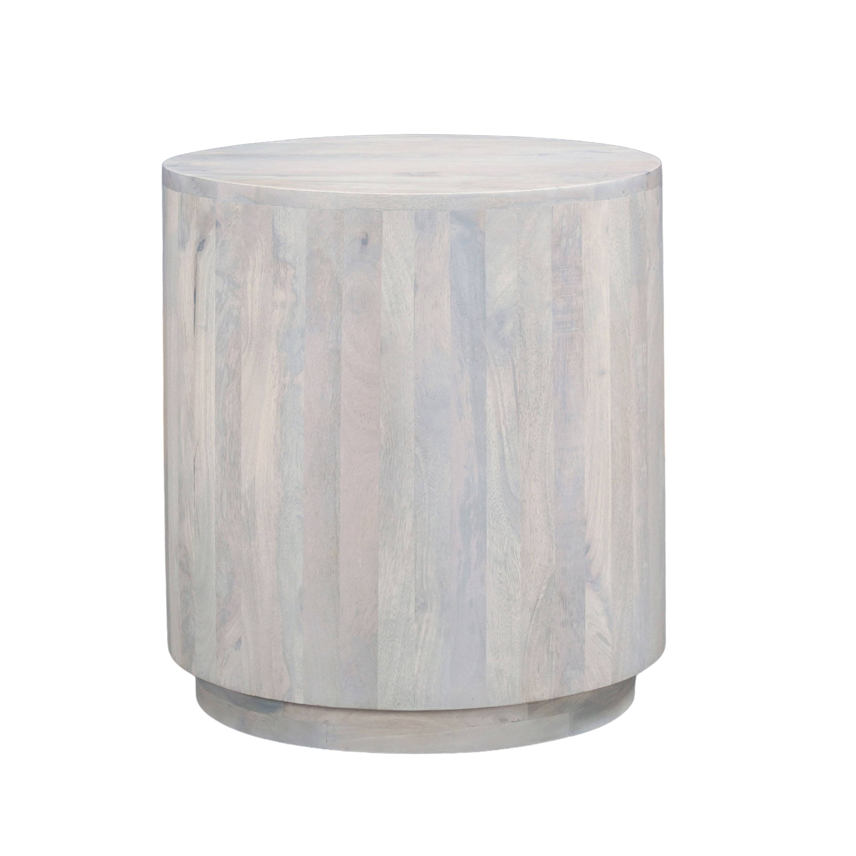 Front. Manhattan Lane - Febe Side End Accent Table, 20 Inch Round Top, Cylindrical Plinth Base, Oak White Mango Wood - Oak White.