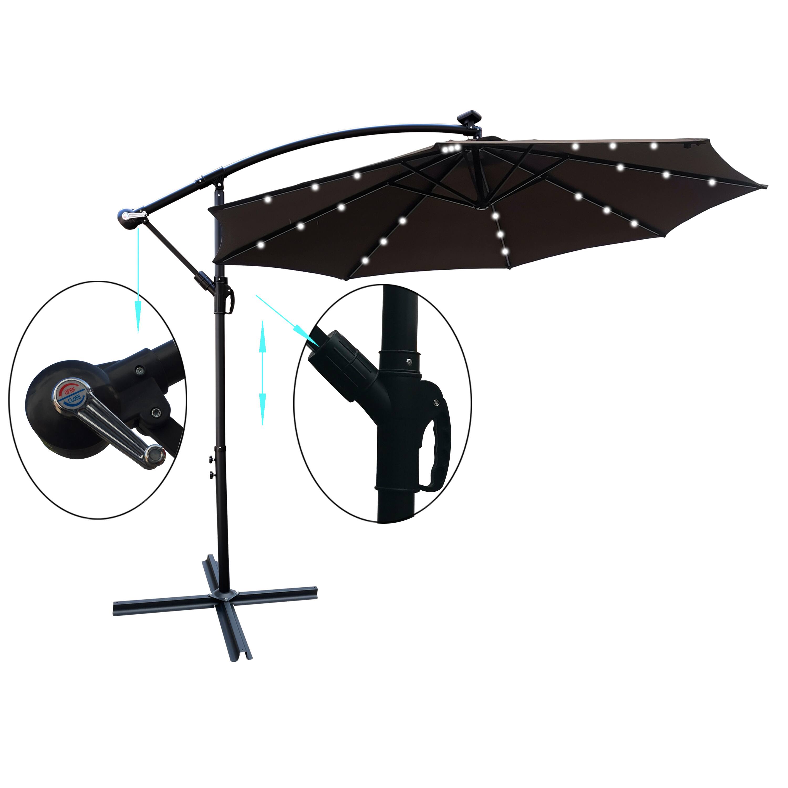 Alt View 4. Ecooso - 10 ft Outdoor Patio Umbrella Solar Powered LED Lighted， 8 Ribs Umbrella with Crank and Cross Base，Garden Deck Backyard - Chocolate.