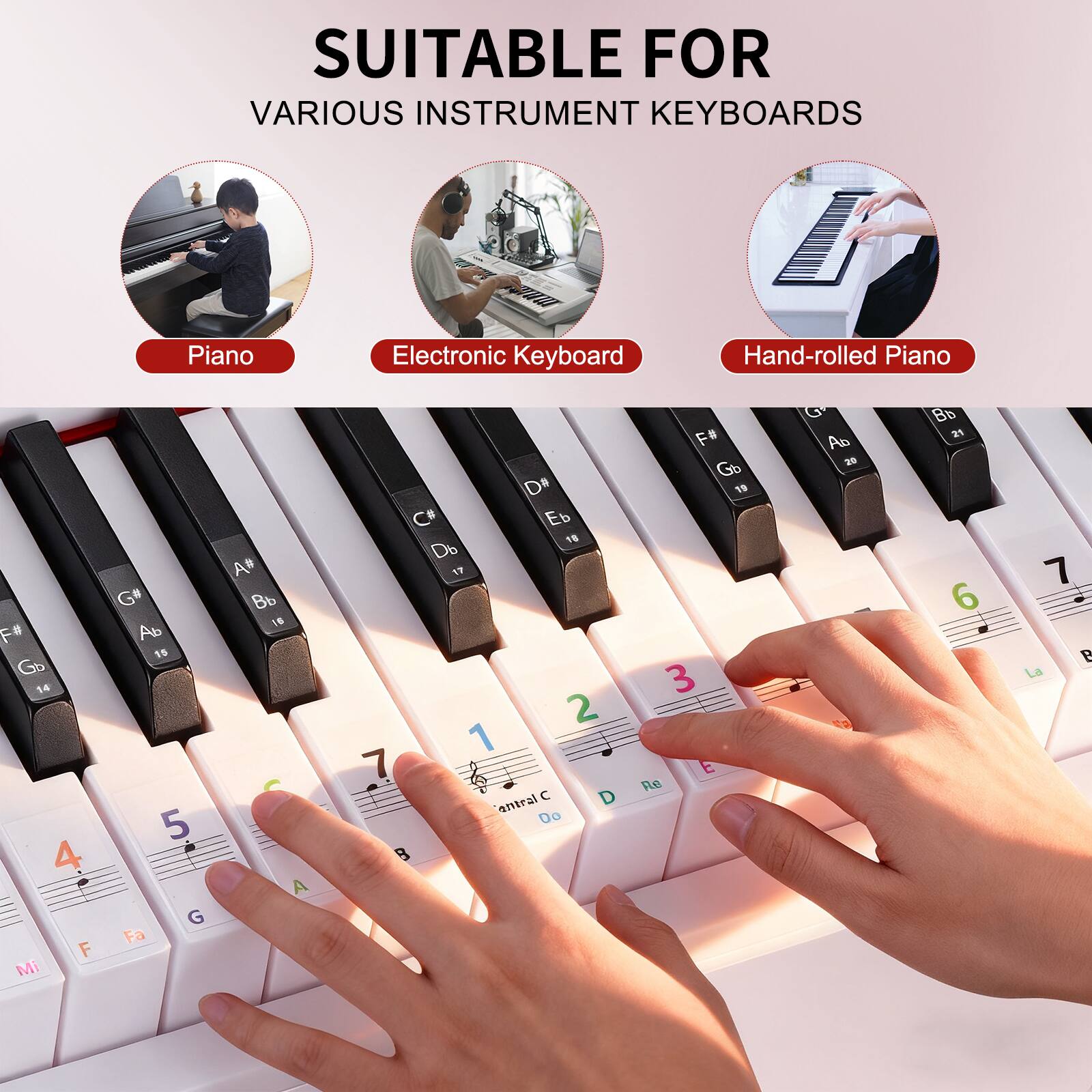 SUITABLE FOR  
VARIOUS INSTRUMENT KEYBOARDS

- Piano
- Electronic Keyboard
- Hand-rolled Piano