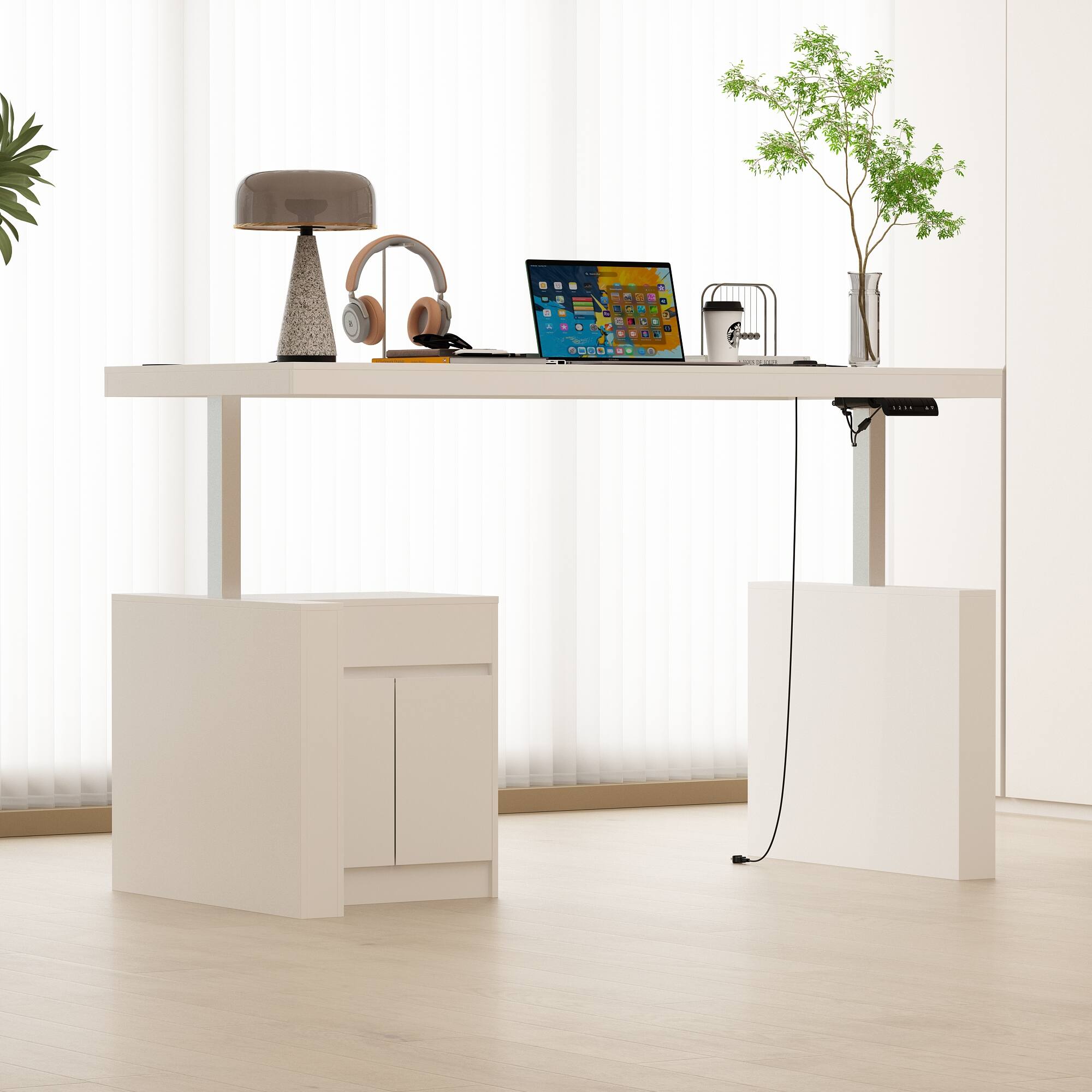 Alt View 6. FUFU & GAGA - FUFU&GAGA Electric Height - Adjustable Desk with Storage – Smart Home Office Solution - White.