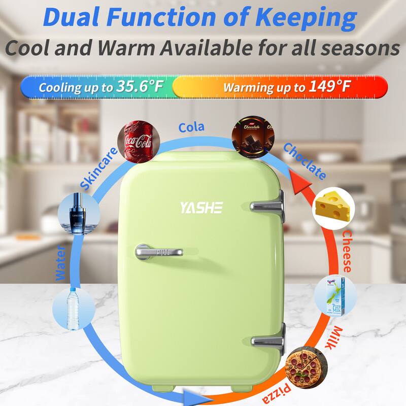 Dual Function of Keeping Cool and Warm Available for all seasons

Cooling up to 35.6°F  
Warming up to 149°F

- Cola
- Skincare
- Water
- Chocolate
- Cheese
- Milk
- Pizza