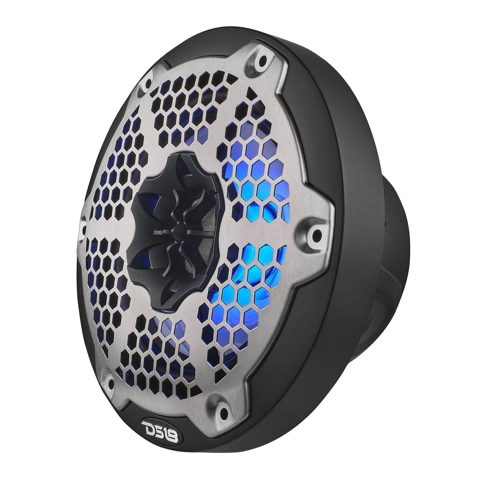 Left. DS18 Audio - NXL 6.5" 2-way Coaxial Speaker with RGB LED Lights and Built-in Driver (Pair), 100W RMS 4-Ohm - Black.