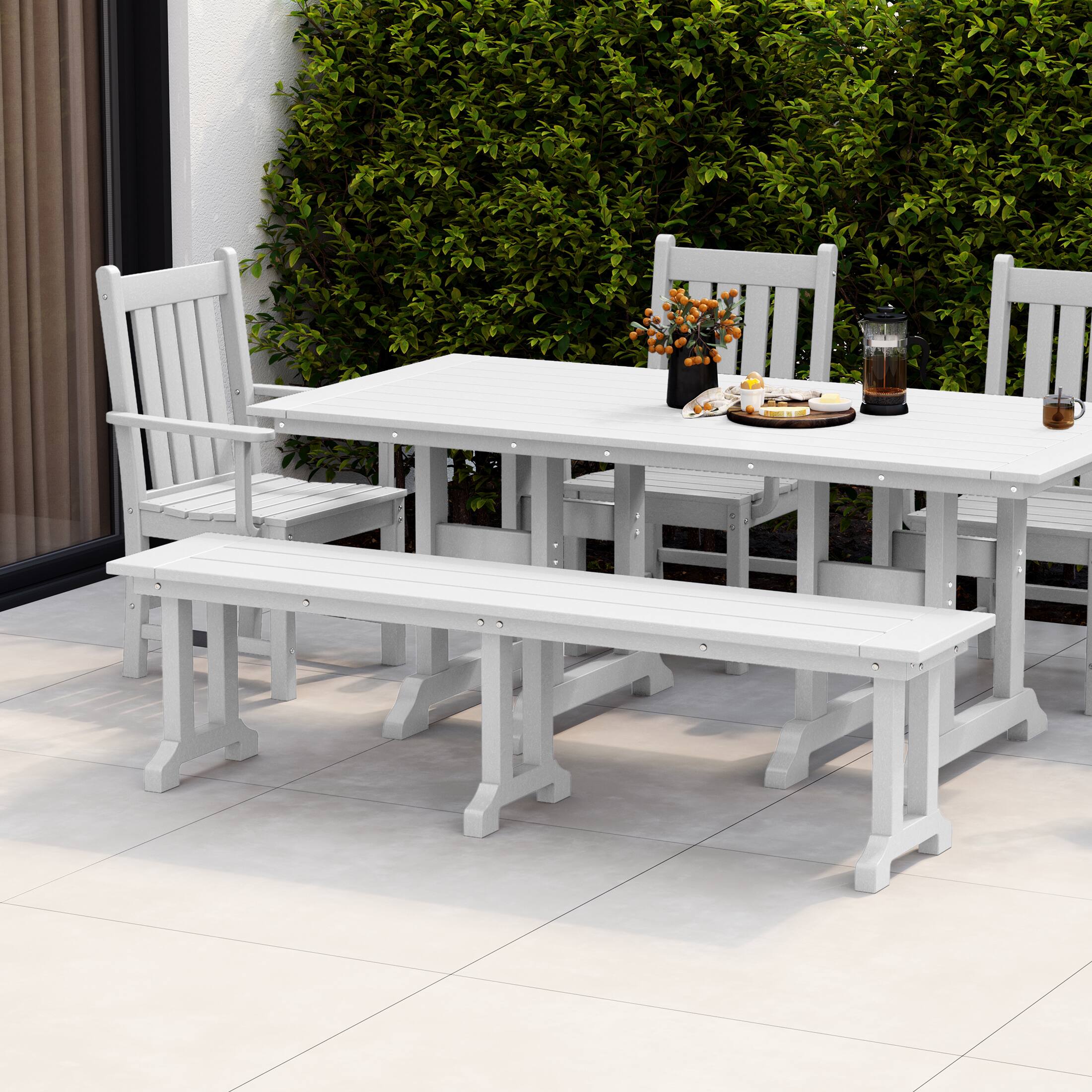 Angle. WestinTrends - WestinTrends Malibu 65" Outdoor Patio Trestle Dining Bench - White.