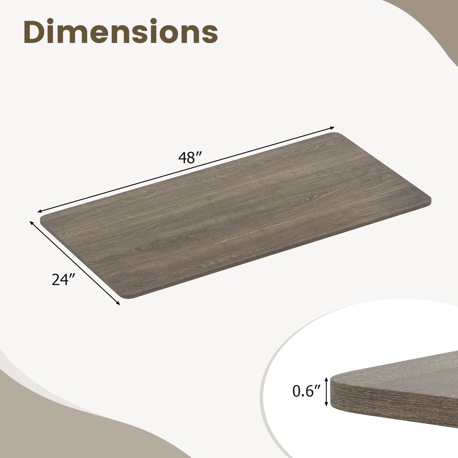 Dimensions: 48" x 24" x 0.6"