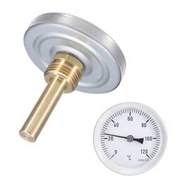 Unique Bargains - Bimetal Thermometer 2in Stem & 2.5in Dial, 0-120°C, Shatterproof Glass Lens, Industrial Grade - Silver