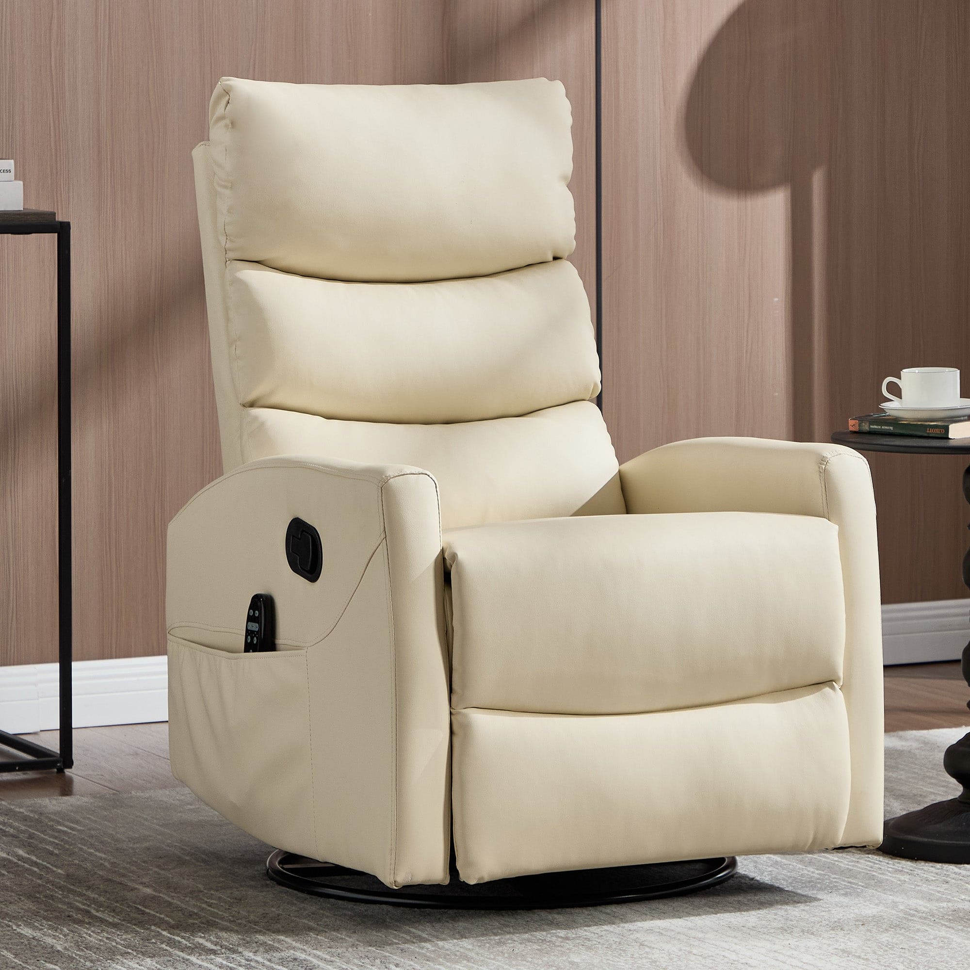 Boyel Living - Heat Massage Faux Leather Upholstery Manual Recliner Chair with Rocker and Swivel - Beige