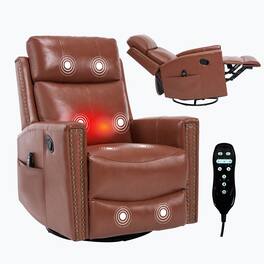 Boyel Living - Genuine Leather Manual Recliner, Heat & Massage, Rocker & Swivel, Living Room Chair - Red