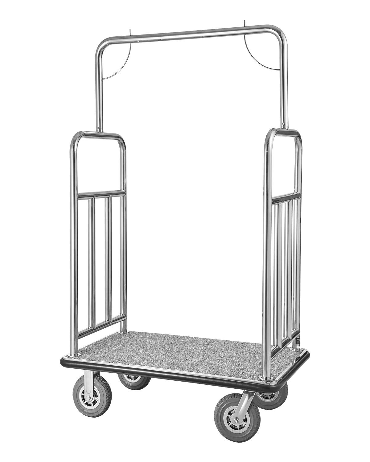 VEVOR - Hotel Luggage Cart, 1200 LBS Load Capacity, Brushed Stainless Steel Finish Bellman's Cart, Valet Cart - Silver