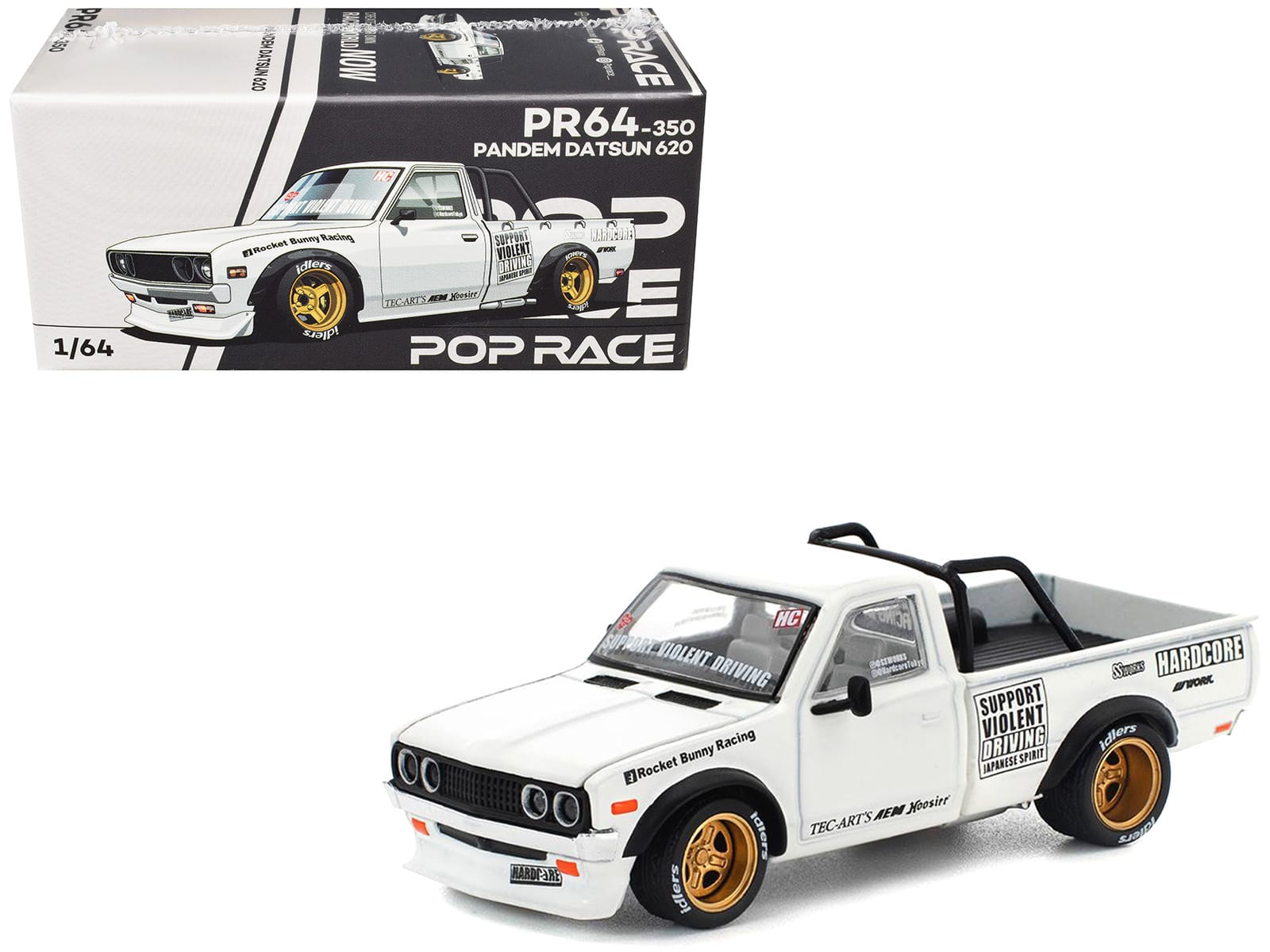 "Datsun Pandem 620 Pickup Truck ""Rocket Bunny Racing"" White with Graphics 1/64 Die Cast Model Car by Pop Race" price history on PriceWatchPro
