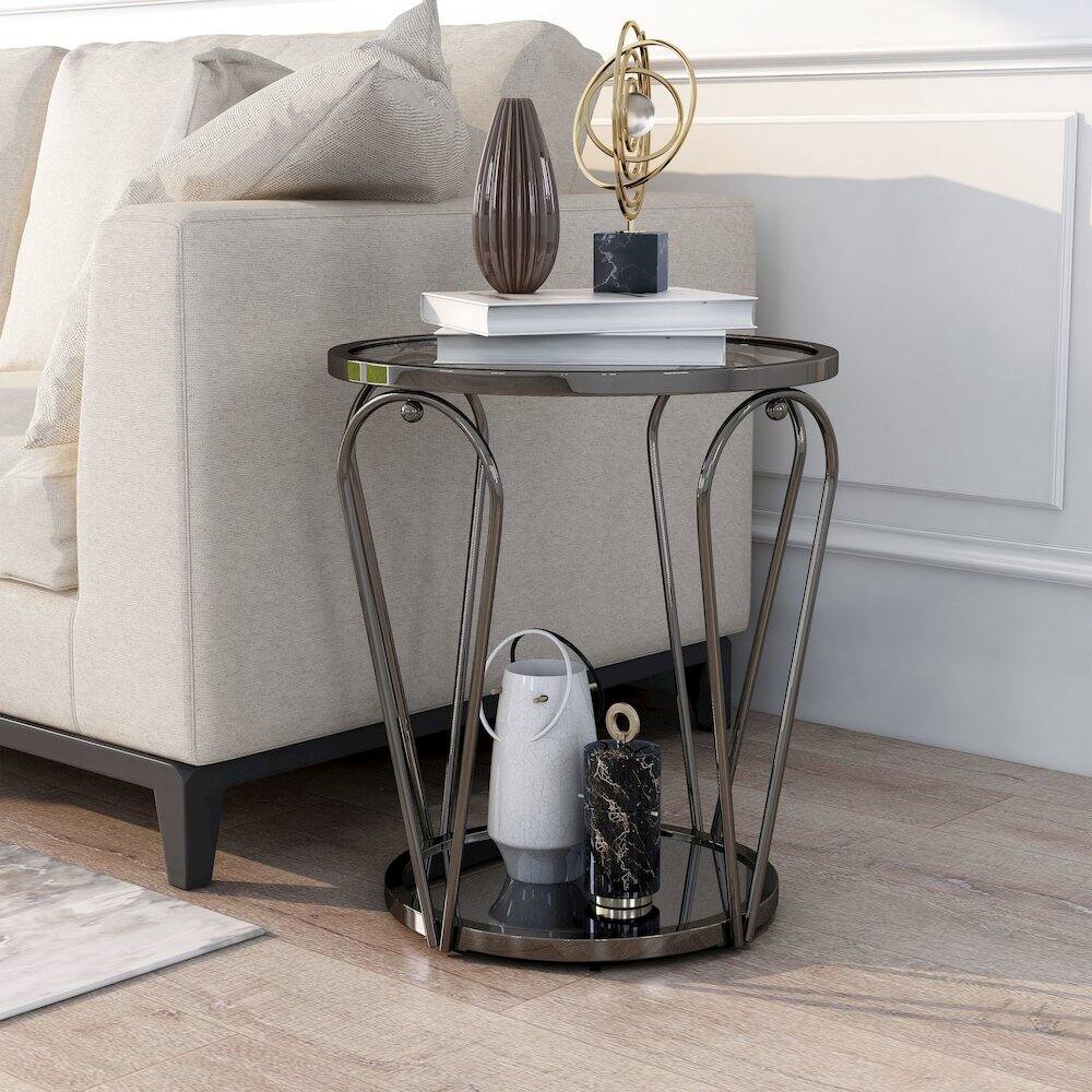 Alt View 1. Furniture of America - Miffa Contemporary Metal 1-Shelf End Table - Gray.
