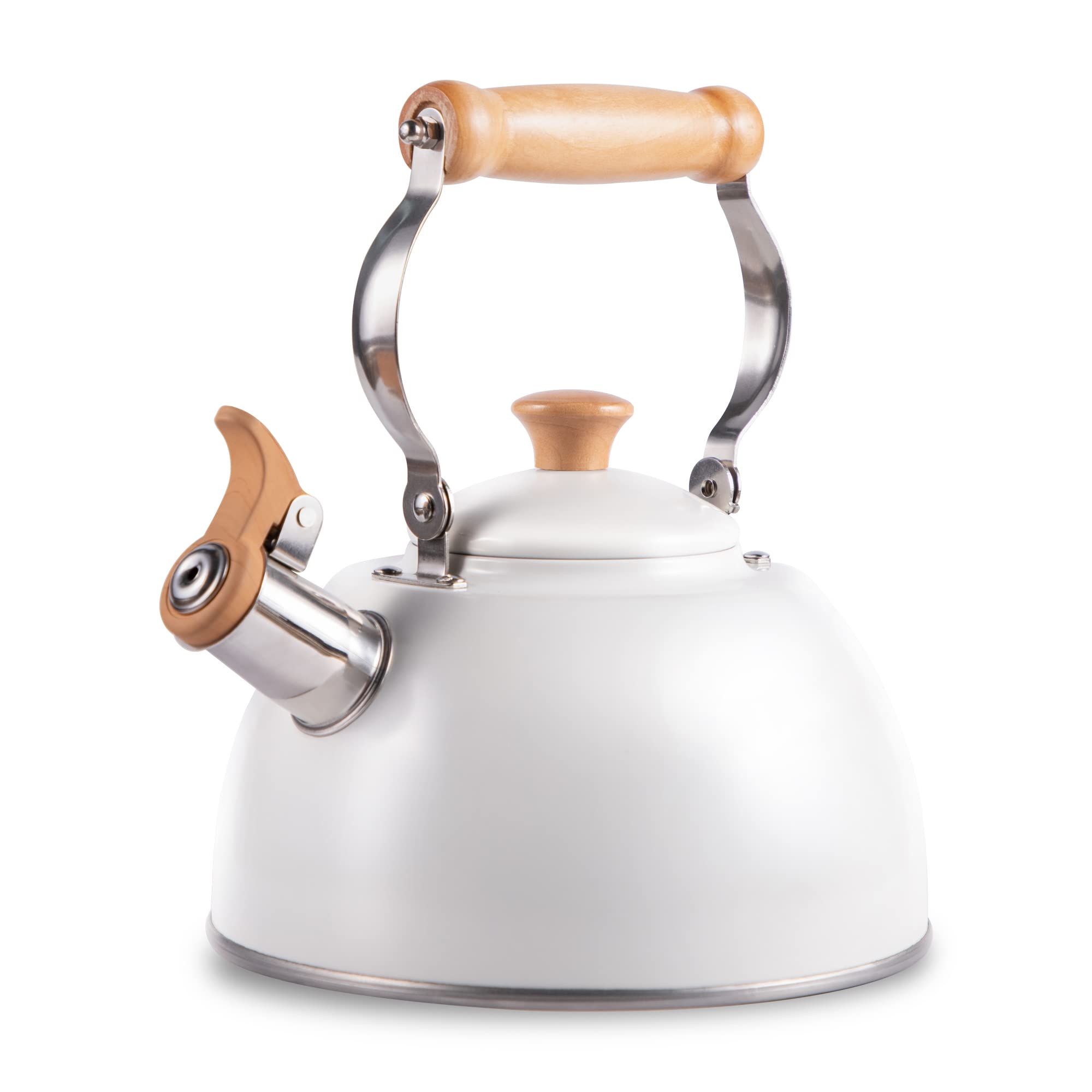 PARKER SLATER - Tea Kettle Pot With Cool Touch Handle Teapot Food Grade Stainless Steel Stovetop Whistling Small Kettles 2.7 Quart - White(2.7QT)