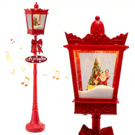 Costway - 8 ft Musical Christmas Streetlight with Warm White LED Lights Snowy Effects - Red