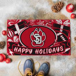 Evergreen Enterprises - South Dakota Coyotes 28" x 16" Happy Holidays Christmas Turf Door Mat - Multicolor
