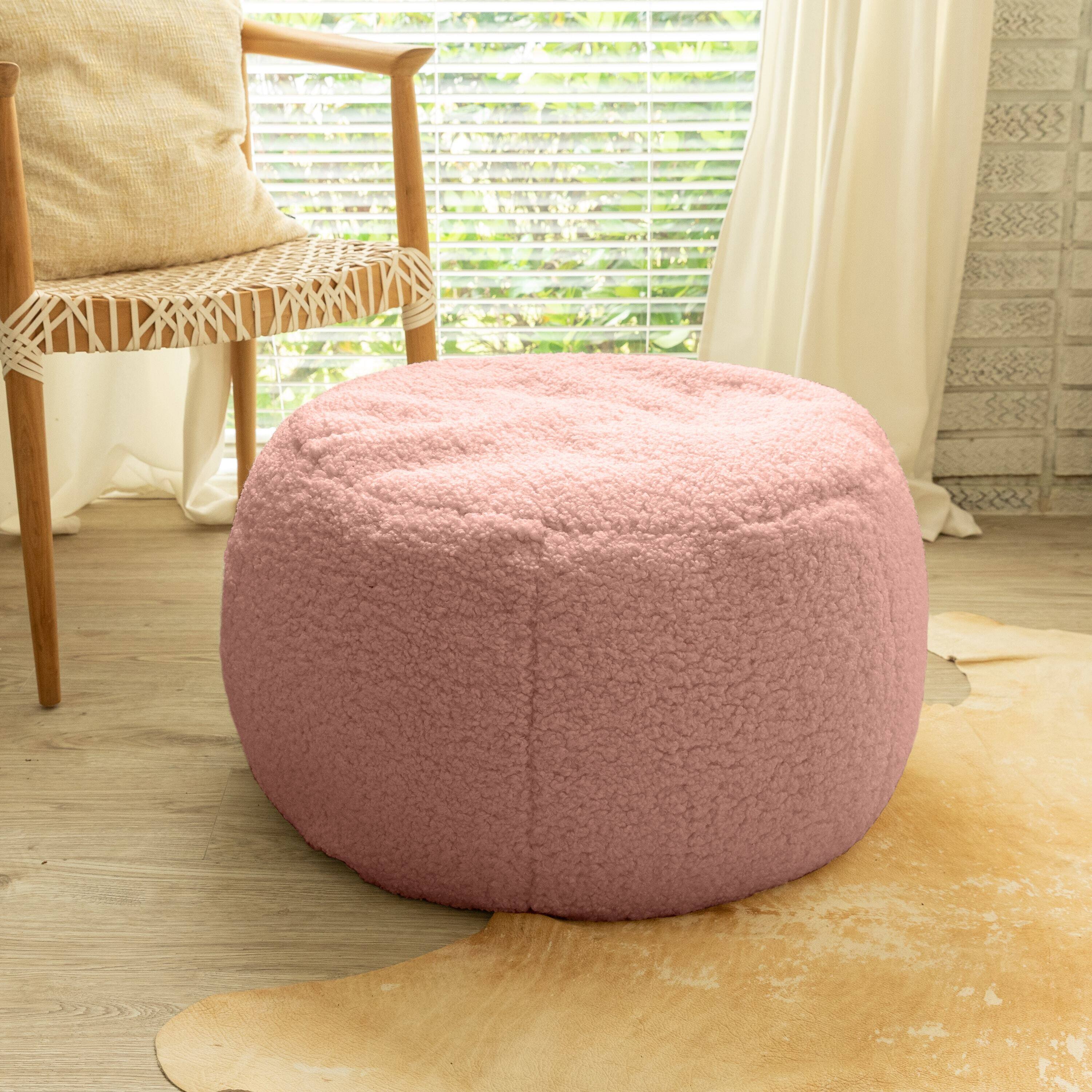 Left. Jaxx - Jaxx Ellis Ottoman Shearling Faux-Lamb Plush Pouf for Modern Interior Design, Large, Pink - Pink.