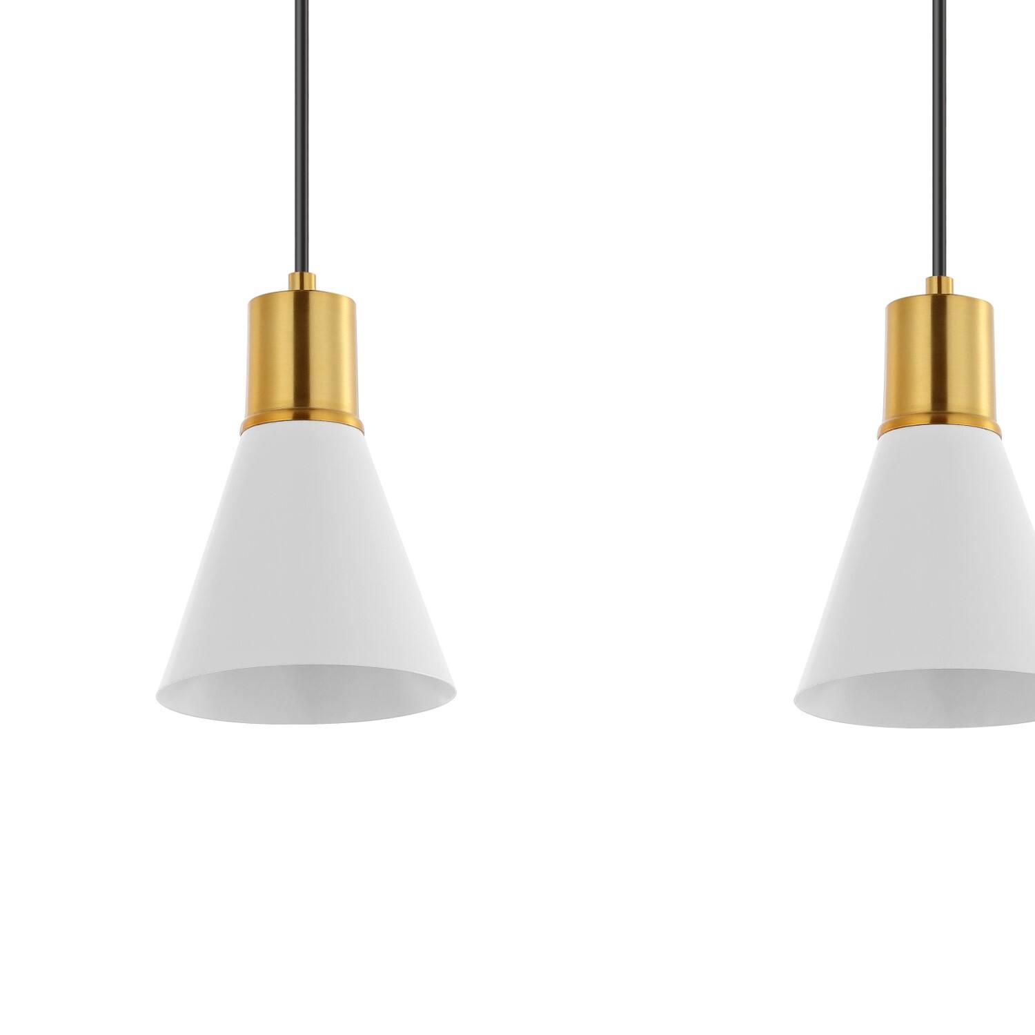 Alt View 4. Jonathan Y - Apollo 33.5" 3-Light Mid-Century Modern Iron Adjustable Linear LED Pendant, White/Brass Gold - White/Brass Gold.