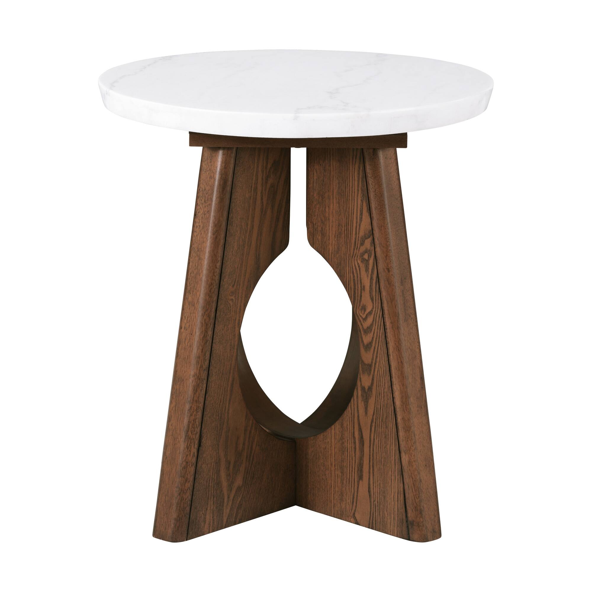 Alt View 1. Boyel Living - Round Marble-Top End Table with Sculptural Wood Base - White/Brown.