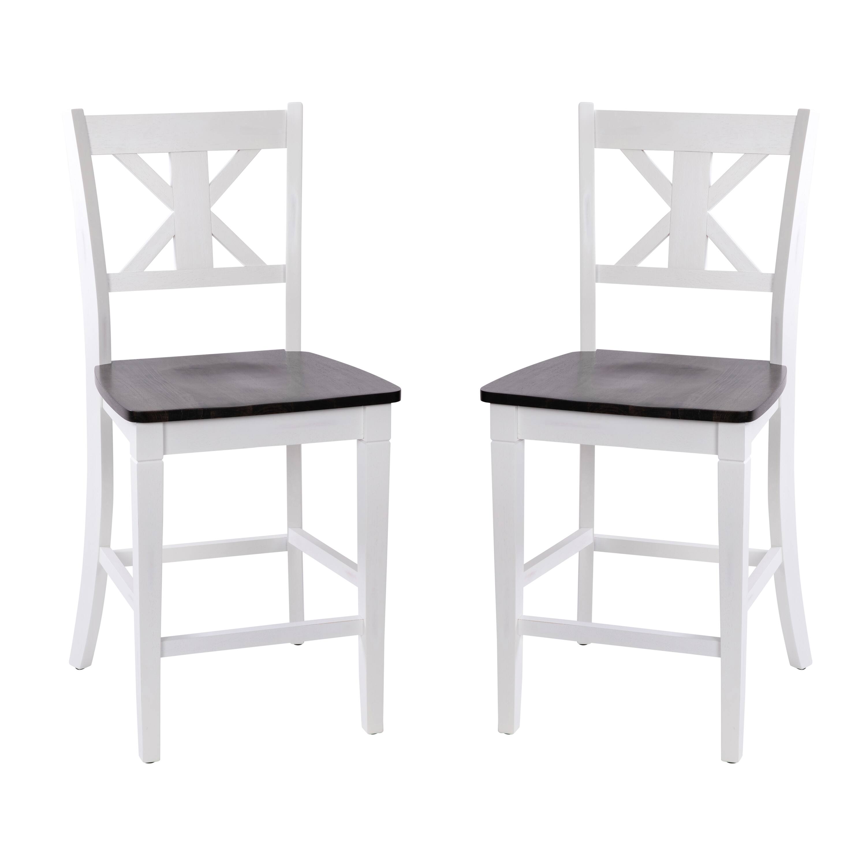 Alt View 1. Emma + Oliver - Lara Set of 2 Wooden Modern Farmhouse Bar Height Dining Stool with Decorative Carved Backrest and Wood Seat - White Wash.