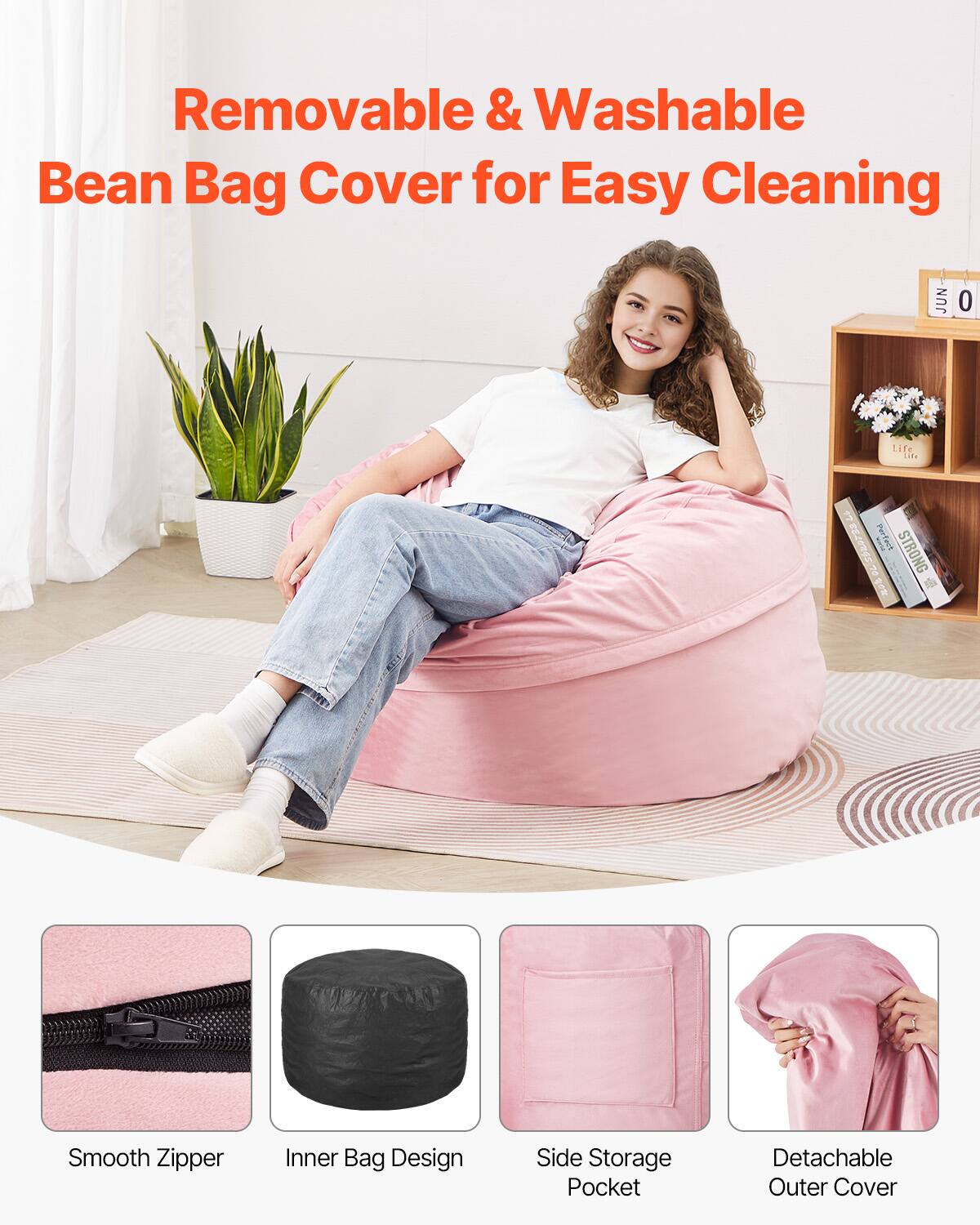 Removable & Washable Bean Bag Cover for Easy Cleaning

- Smooth Zipper
- Inner Bag Design
- Side Storage Pocket
- Detachable Outer Cover