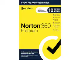 Norton - 360 Premium, 10 Devices, Auto-Renewal. AI Scam Protection, VPN, Dark Web Monitoring & PC Cloud Backup - Key Card - Windows