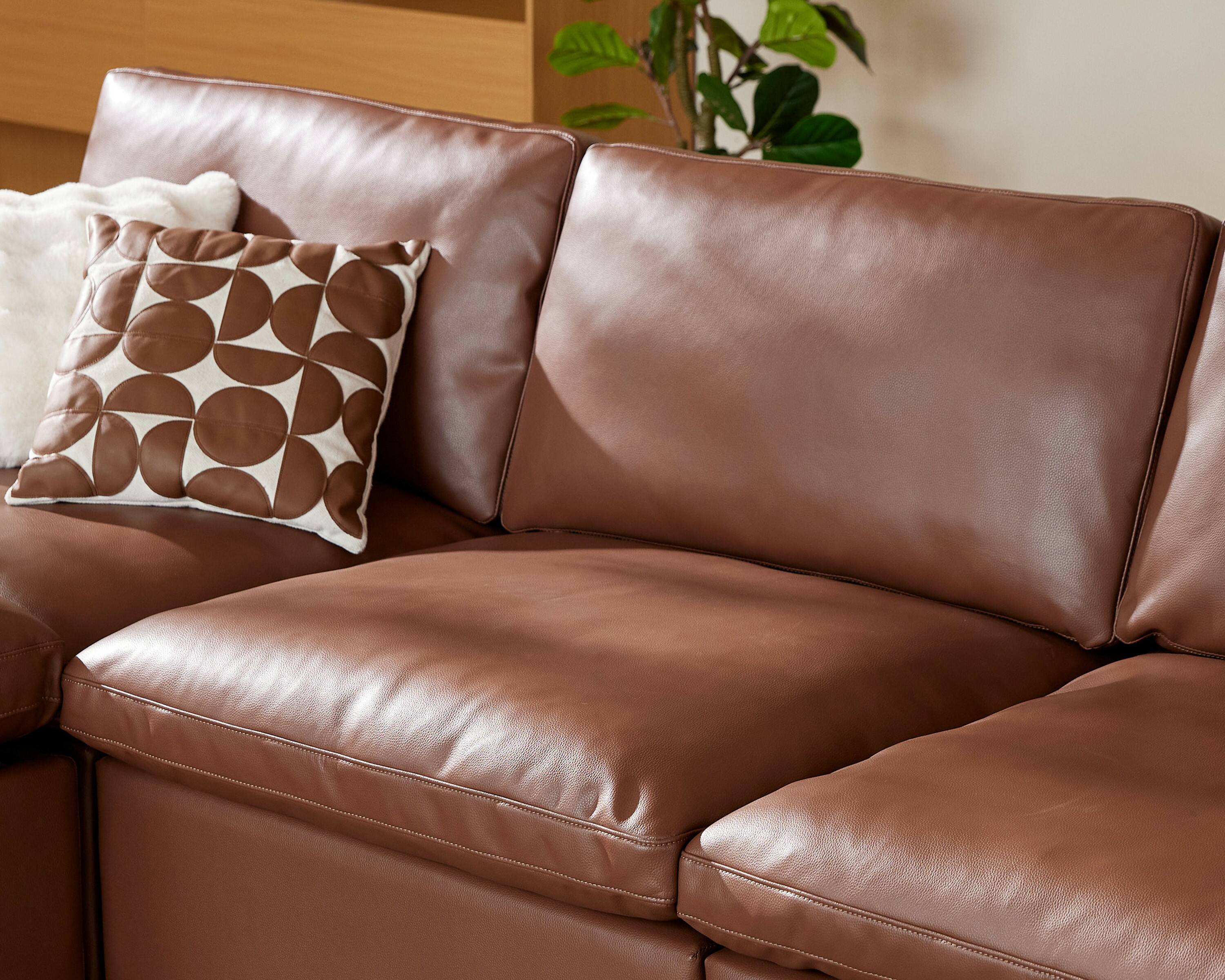 Alt View 2. Dyonery - 120" Modular Sectional Sofa, L Shaped Couch with Storage Ottoman, Solid Wood Frame, Tool Free, Faux Leather Brown - Brown.
