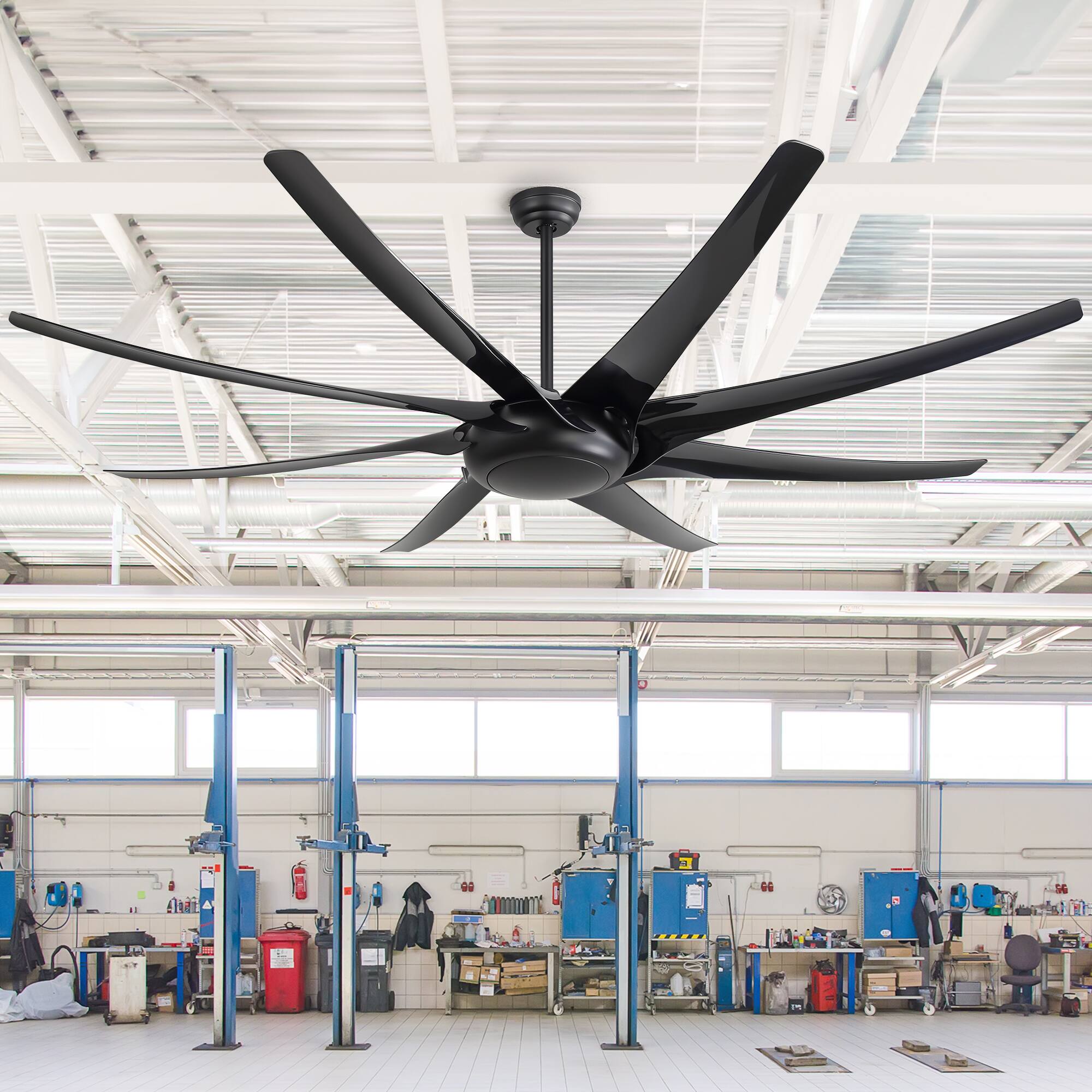 Alt View 8. Breezary - 84/100-Inch Ceiling Fan with 8 ABS Blades, DC Motor, 6-Speed Remote, Multi-Size Downrods, Versatile Commercial - 84-in Black.