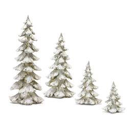 BreeBe - Frosted Pine Tree Decor with Finish (Set of 4) - Silver