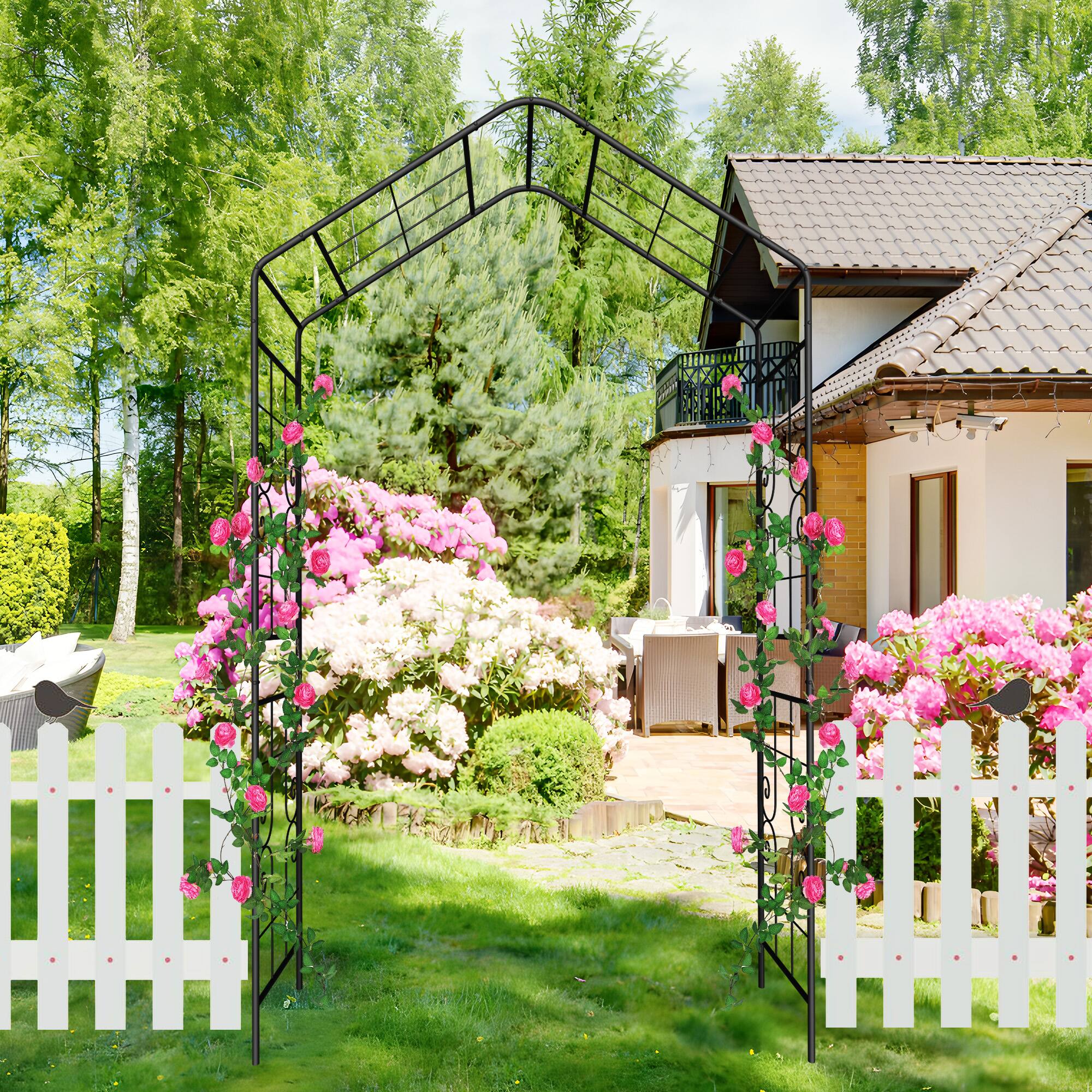 Alt View 5. Loheer - Metal Garden Arch Trellis 4.7 ft x 1.4 ft x 7.9 ft for Climbing Plants Outdoor - Black.