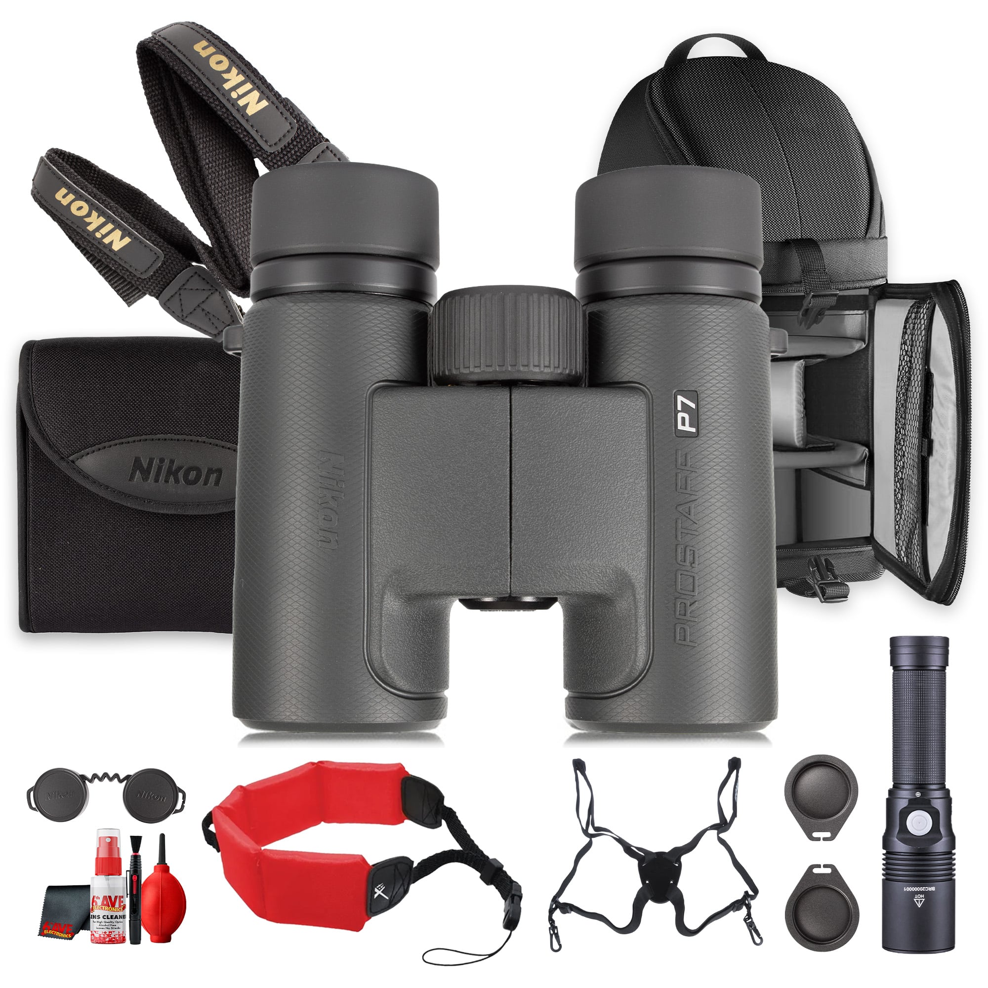 Nikon - PROSTAFF P7 10x30 Binoculars, Waterproof Fogproof Binoculars Bundle