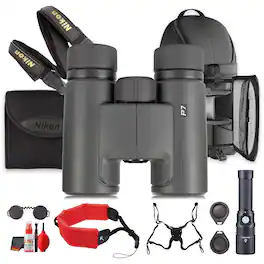 Nikon - PROSTAFF P7 10x30 Binoculars, Waterproof Fogproof Binoculars Bundle