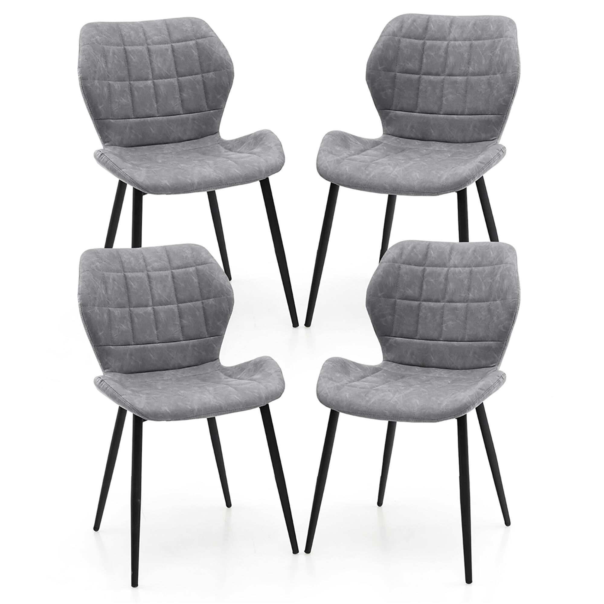 Front. Gymax - Gymax Dining Chairs Set of 4 w/ Padded Back Metal Legs & 2 Adjustable Foot Pads Gray - Gray.