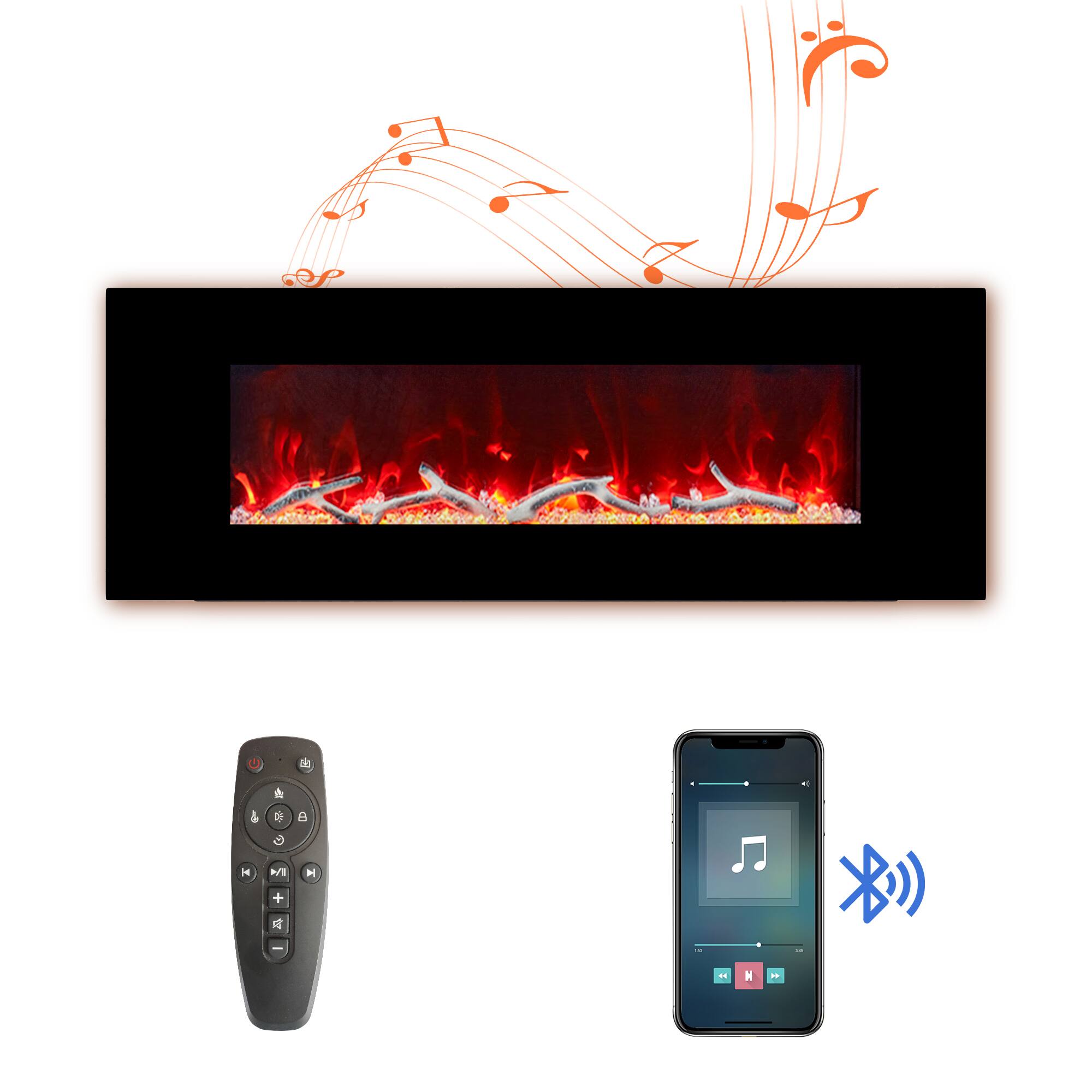 Alt View 1. Mondawe - 50"W Wall-Mounted Electric Fireplace with Bluetooth & USB Speakers - Black.