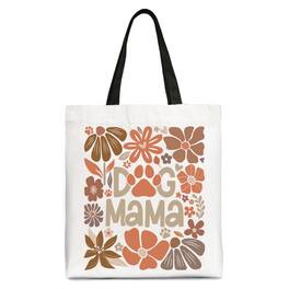 OrnamentallyYou - Dog Mama Boho Floral Canvas Tote Bag, Gift Shopper for Proud and Stylish Pet Lovers - White Black