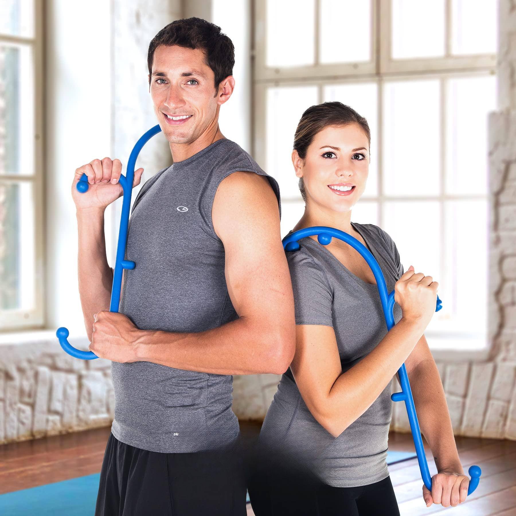 Alt View 4. Live At Space - 2-Pack Blue Trigger Point Massage Hook for Neck & Shoulder, Lightweight Full-Body Knot Relief Tool - 642146668012.