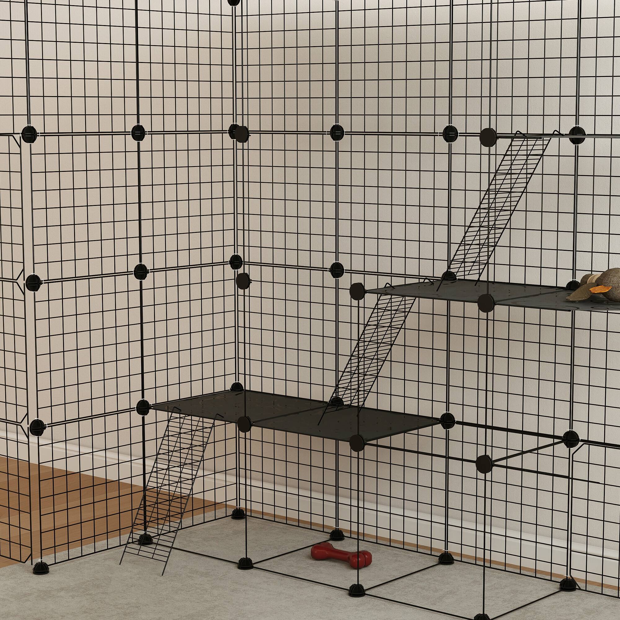 Alt View 5. Pawhut - Cat Cage Indoor, DIY 4 Tier Enclosure, Hammock, 4x4x4 Detachable Wire, Ramps, 1-3 Cats, 55"Lx55"Wx55"H.