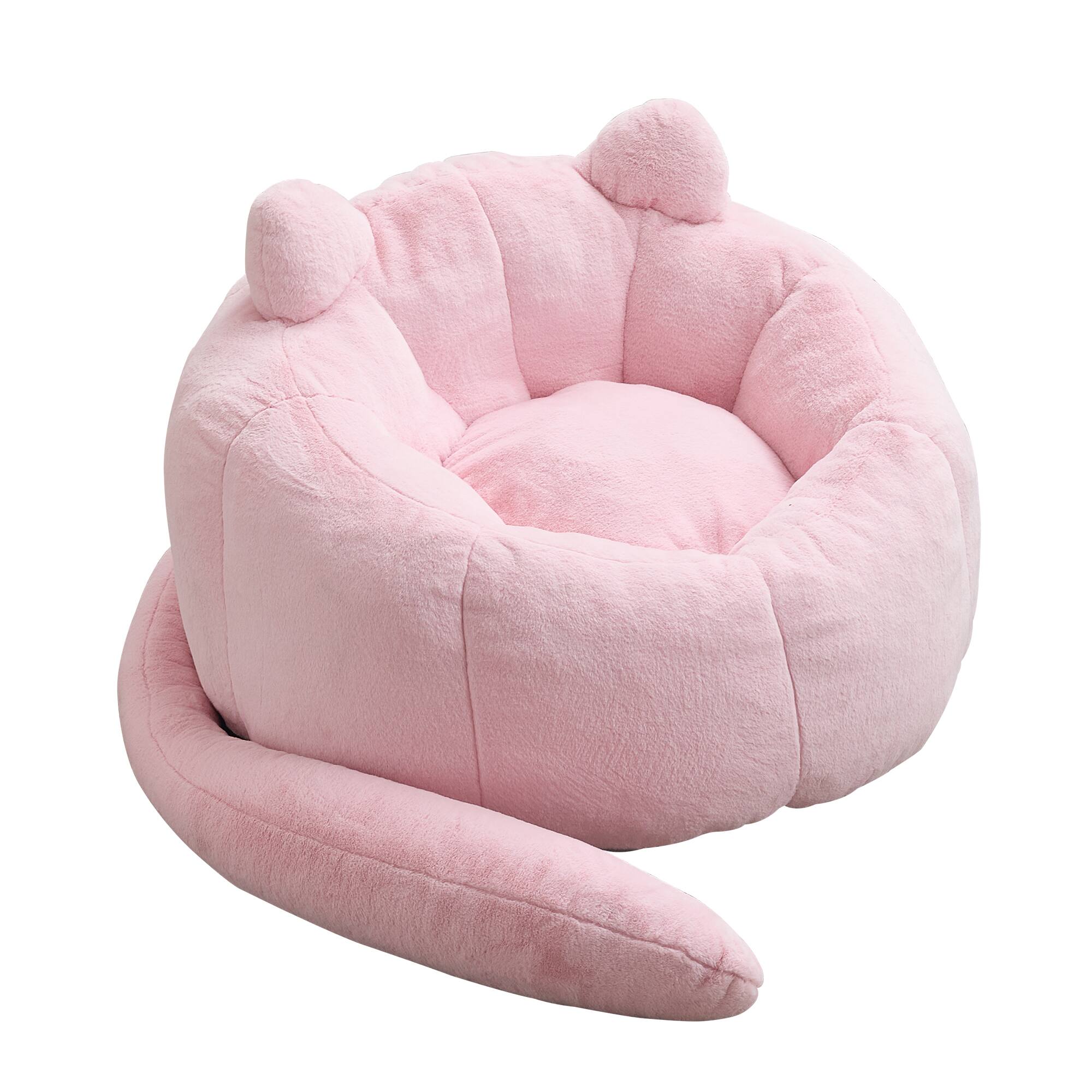 Alt View 8. LOVMOR - Round Faux Fur Bean Bag Chairs Memory Foam For Living Room Bedroom Dorm Plush Cozy Ultra Classic Indoor Lounge - Pink.