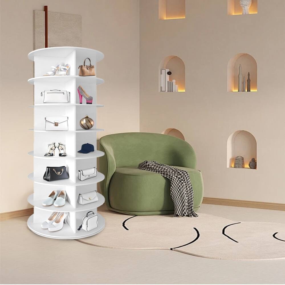 Alt View 8. Loheer - Loheer 7 tier rotating shoe rack white round shoe carousel 28 pairs capacity - White.