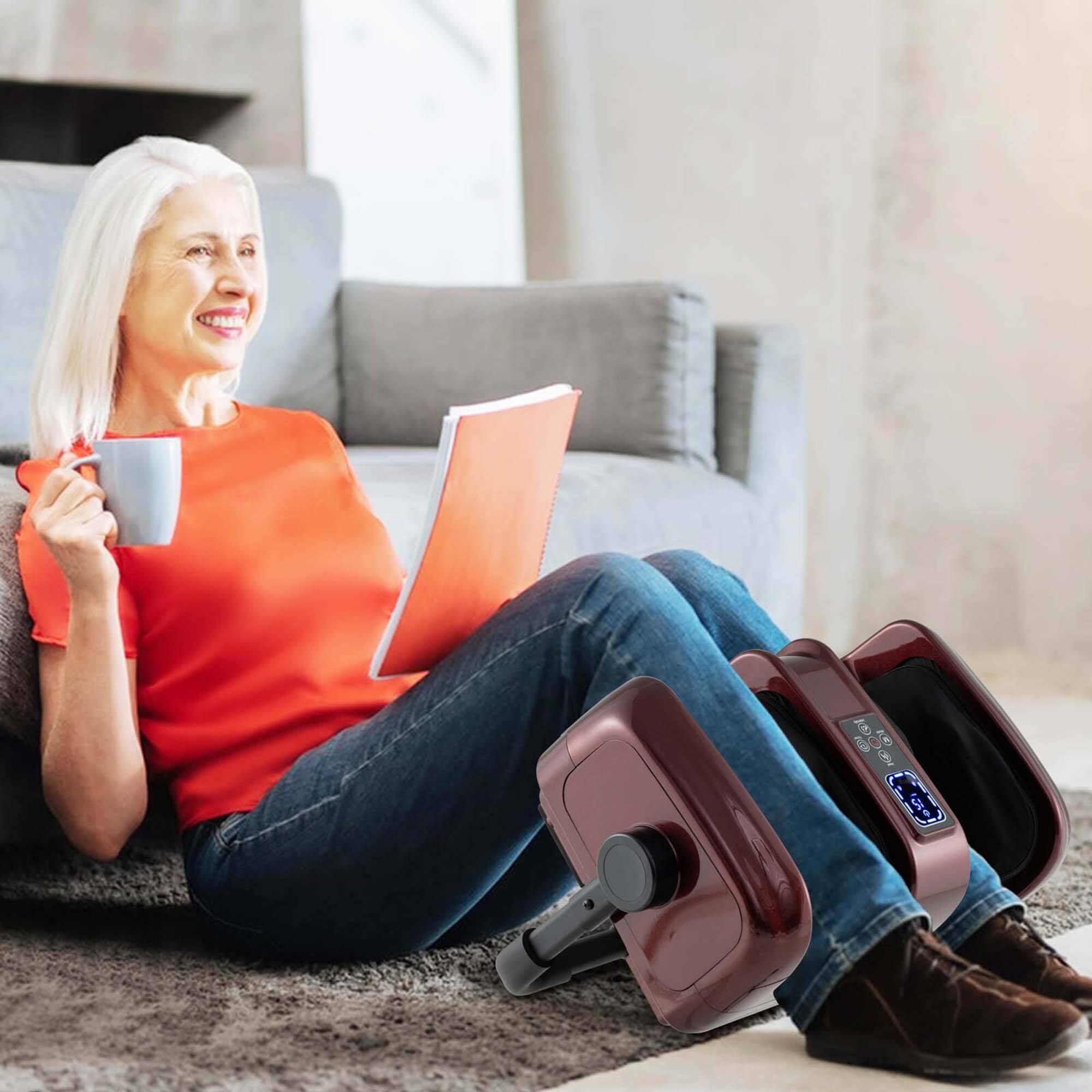 Left. Costway - Foot & Calf Massager Deep Kneading Shiatsu Massager Machine with Heat Red - Red/Black.