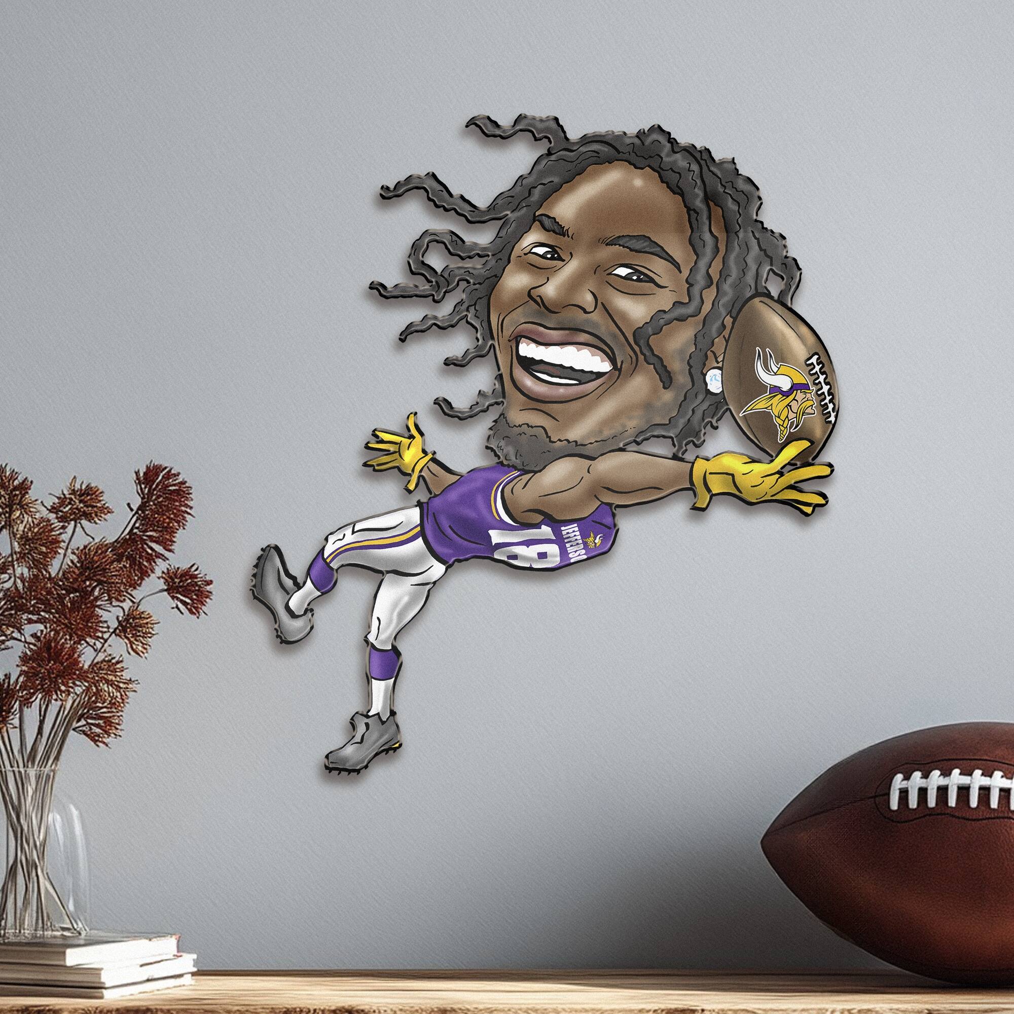 Alt View 1. Sporticulture - Justin Jefferson Minnesota Vikings Metal Caricature Wall Art - Purple.
