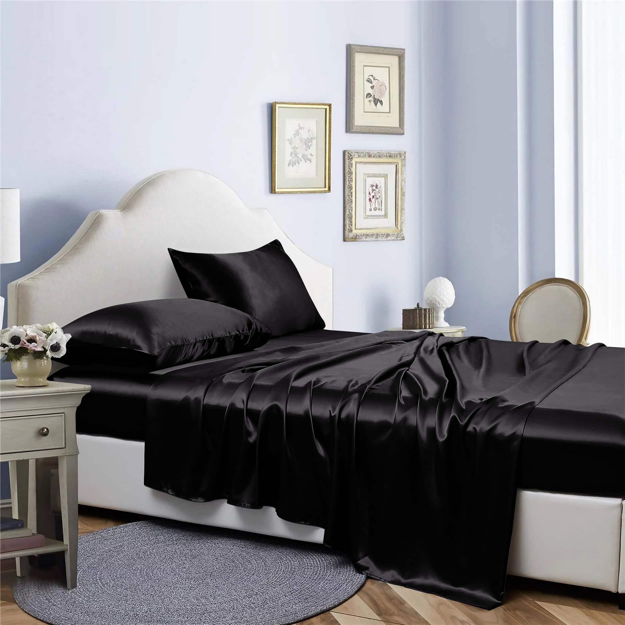 Bibb Home - Silky Satin 4 Piece sheet set - Black